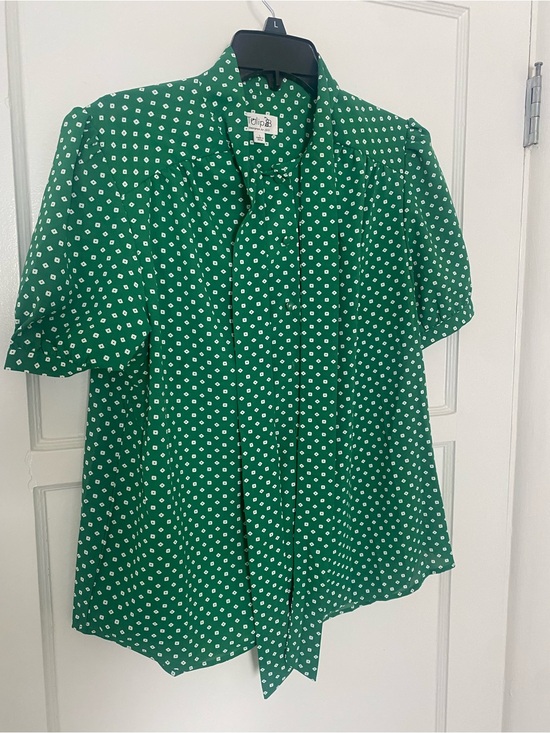 Tulip B Tops - Green Polka Dot Tie-Neck Blouse - Women